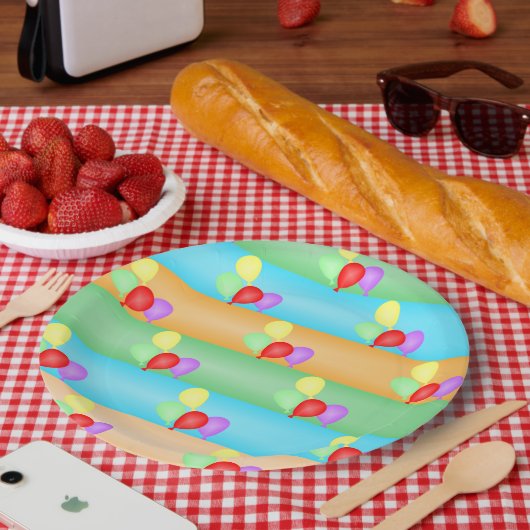 カラフル誕生日バルーンのパターン ペーパープレート (ピクニック)