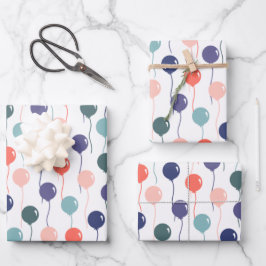 カラフル誕生日バルーンのパターン ラッピングペーパーシート