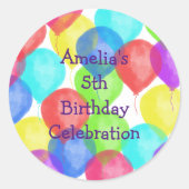 カラフル誕生日バルーンパーティの招待状 ラウンドシール (正面)