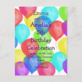 カラフル誕生日バルーンパーティの招待状 案内ポストカード (正面)
