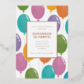 カラフル誕生日バルーンパーティの招待状 箔招待状 (正面)