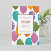 カラフル誕生日バルーンパーティの招待状 箔招待状 (立ち正面)