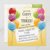 カラフル誕生日バルーン子パーティー 招待状 (正面/裏面)