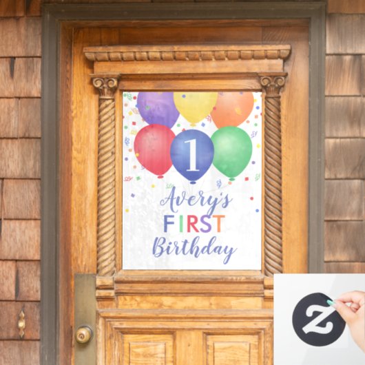 カラフル誕生日バルーン編集可能年齢 ウィンドウサイン (ホームデコレーション)