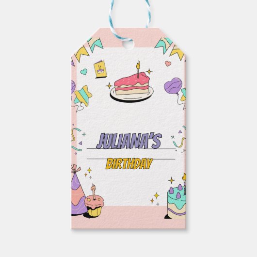 カラフル誕生日パーティーの招待状 ギフトタグ (正面)