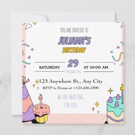 カラフル誕生日パーティーの招待状 サンキューカード (裏面)