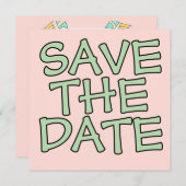 カラフル誕生日パーティーの招待状 セーブザデート (正面/裏面)