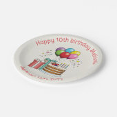 カラフル誕生日風船とケーキとプレゼント ペーパープレート (アングル)