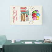 カラフル誕生日風船とケーキとプレゼント 横断幕 (トレードショー)