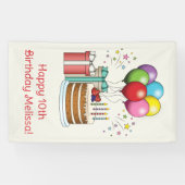 カラフル誕生日風船とケーキとプレゼント 横断幕 (横)