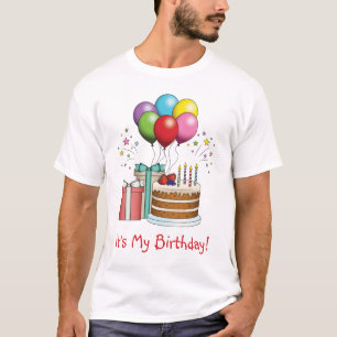 カラフル誕生日風船とケーキとプレゼント Tシャツ