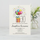 カラフル誕生日風船と年齢の付いたプレゼント 招待状 (スタンド正面)