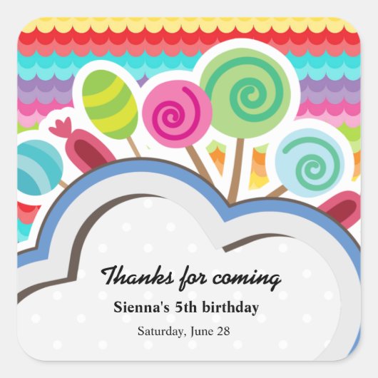 カラフル誕生日 スクエアシール (正面)