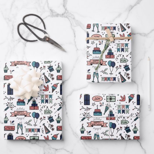 カラフル誕生日 ラッピングペーパーシート (正面)