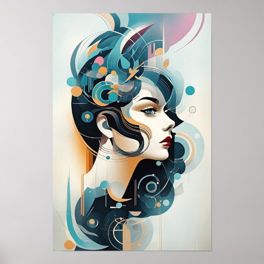 カラフル調和:抽象芸術モダン女性アート ポスター (正面)