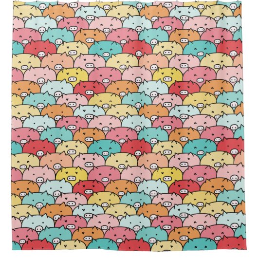 カラフル豚おもしろいと可愛い柄 シャワーカーテン (正面)