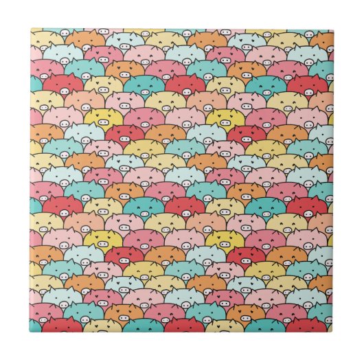 カラフル豚おもしろいと可愛い柄 タイル (正面)