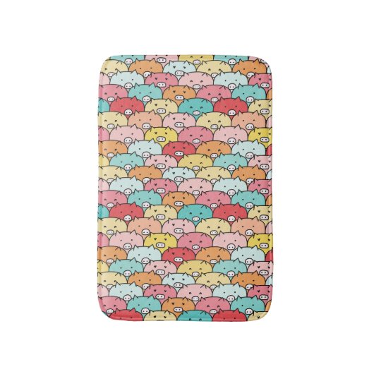 カラフル豚おもしろいと可愛い柄 バスマット (正面縦)