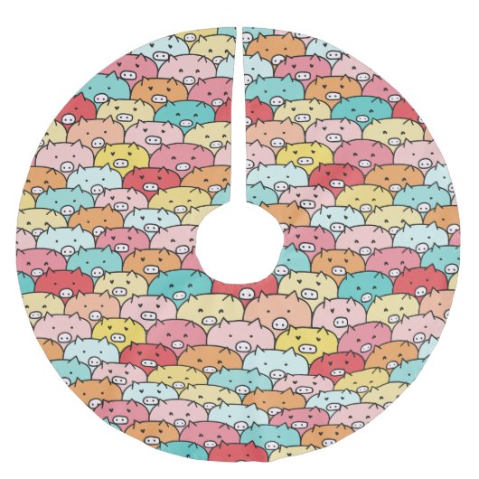 カラフル豚おもしろいと可愛い柄 ブラッシュドポリエステルツリースカート (正面)