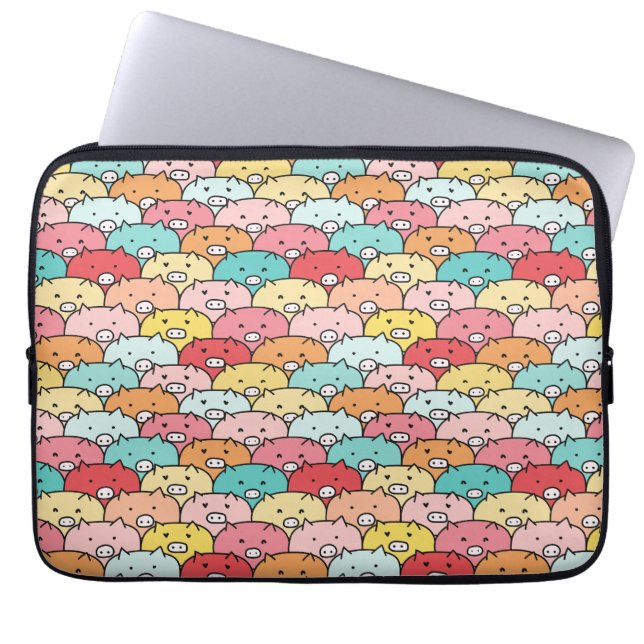 カラフル豚おもしろいと可愛い柄 ラップトップスリーブ (正面)