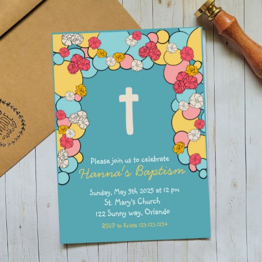カラフル賛美洗礼《キリスト教》洗礼式や命名式招待状 招待状