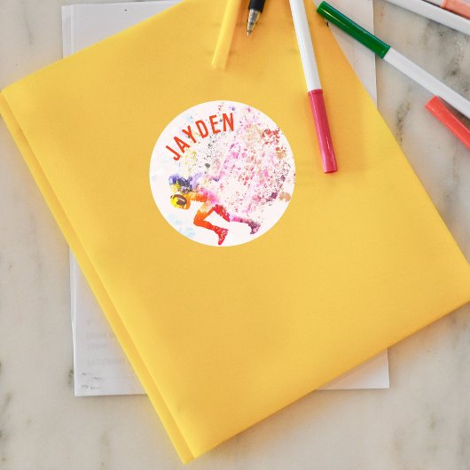 カラフル走サッカー選手アート名前をカスタムする ラウンドシール