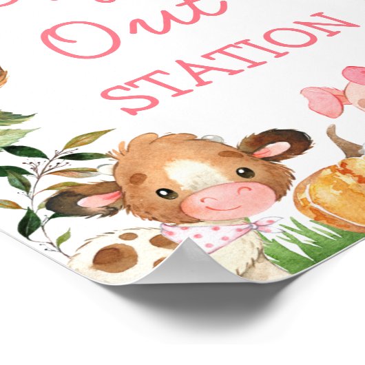 カラフル農園動物ピンクバーンバースデーパーティーSig ポスター (角)