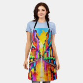 カラフル通りシーンアート エプロン (着用した状態)