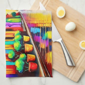 カラフル通りシーンアート キッチンタオル (四つ折り)