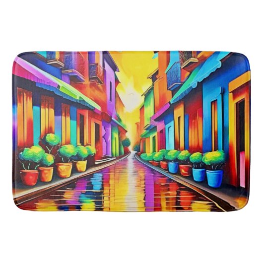 カラフル通りシーンアート バスマット (正面)