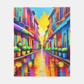 カラフル通りシーンアート フリースブランケット (正面)