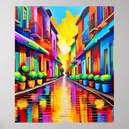 カラフル通りシーンアート ポスター