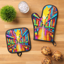 カラフル通りシーンアート 鍋つかみ&鍋敷きセット