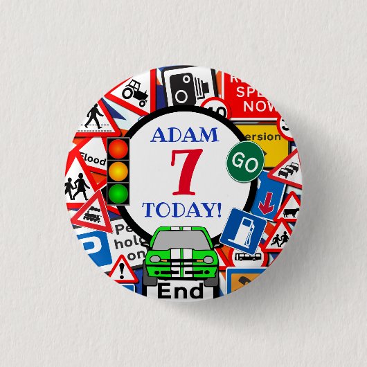 カラフル道路標識カスタムコラージュ子供の年齢 缶バッジ (正面)