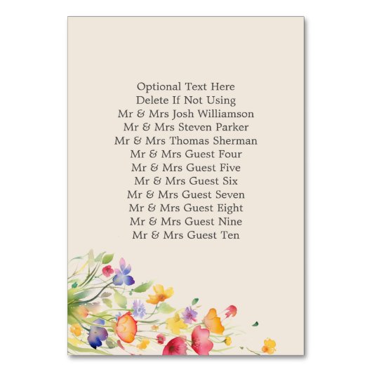 カラフル野エレガント花ベージュ結婚ス テーブルナンバー (裏面)