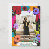 カラフル野生の花シックフローラ写真卒業 招待状 (正面)