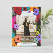 カラフル野生の花シックフローラ写真卒業 招待状 (スタンド正面)