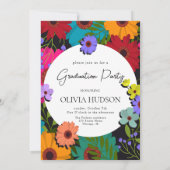 カラフル野生の花シックフローラ写真卒業 招待状 (裏面)