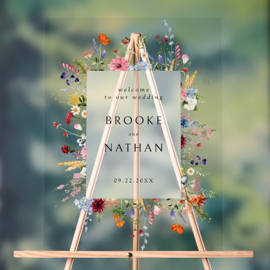 カラフル野結婚花の歓迎 アクリルサイン (ニュートラル)