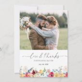 カラフル野花の愛と感謝してい結婚の サンキューカード (正面)