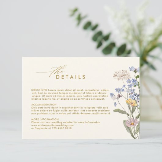 カラフル野花ガーデン金ゴールド結婚詳細 エンクロージャーカード (スタンド正面)