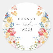 カラフル野花パーソナライズされた結婚式の引き出物 ラウンドシール (正面)