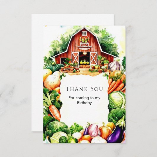 カラフル野菜ファーマーズマーケット誕生日 サンキューカード (正面/裏面)