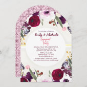 カラフル金ゴールドはっきりしたフローラ開花婚約パーティ 招待状 (正面/裏面)