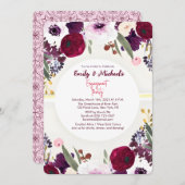 カラフル金ゴールドはっきりしたフローラ開花婚約パーティ 招待状 (正面/裏面)