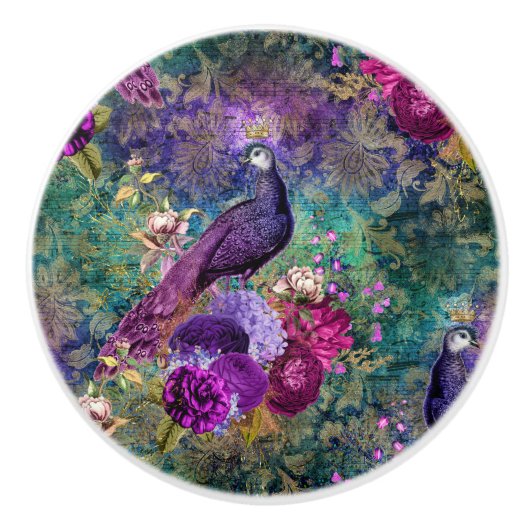 カラフル金ゴールドレインボーピーコック セラミックノブ (正面)