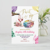 カラフル金ゴールド絵を描と園区大人の誕生日パーティー 招待状 (スタンド正面)