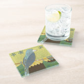 カラフル針金に乗った鳥 ガラスコースター (アングル)