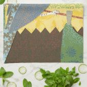 カラフル針金に乗った鳥 キッチンタオル (折り畳み)