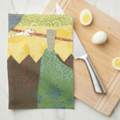 カラフル針金に乗った鳥 キッチンタオル (四つ折り)